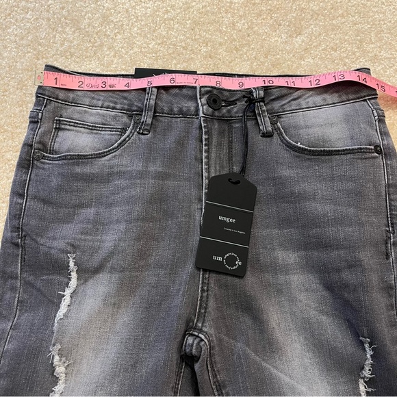 NEW Umgee Pants Womens 27 Black Denim Exposed Hem Distressed High Rise Skinny - Picture 8 of 12